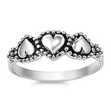 Sterling Silver Fancy Triple Heart Ring with Face Height of 6MM