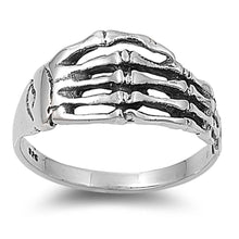 Load image into Gallery viewer, Sterling Silver Skeleton Hand Ring with Face Height of 10MM