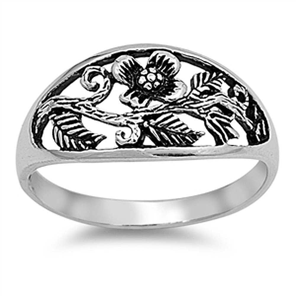 Sterling Silver Vintage Plumeria Ring with Face Height of 11MM