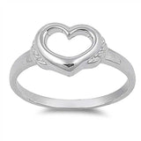 Sterling Silver Open Cut Heart Ring with Face Height of 9MM