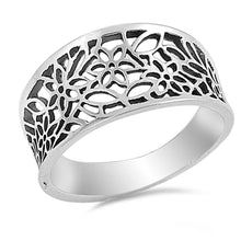 Load image into Gallery viewer, Sterling Silver Fancy Multi Flower with Leaves Wide Band Ring, Face Height of 11MM