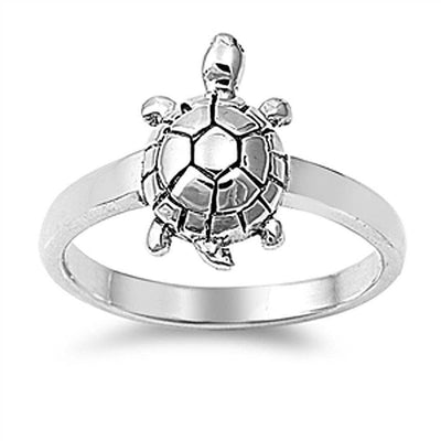 Sterling Silver Turtle Ring with Face Height of 14MM