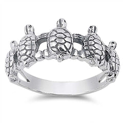 Sterling Silver Multi Turtles Band Ring with Face Height of 10MM