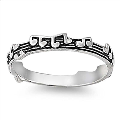Sterling Silver Fancy Music Note Ring with Band Width of 3MM