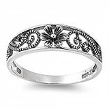Sterling Silver Flower Band Ring with Face Height of 6MM