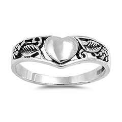 Sterling Silver Fancy Heart and Flower Design Ring with Face Height of 8MM