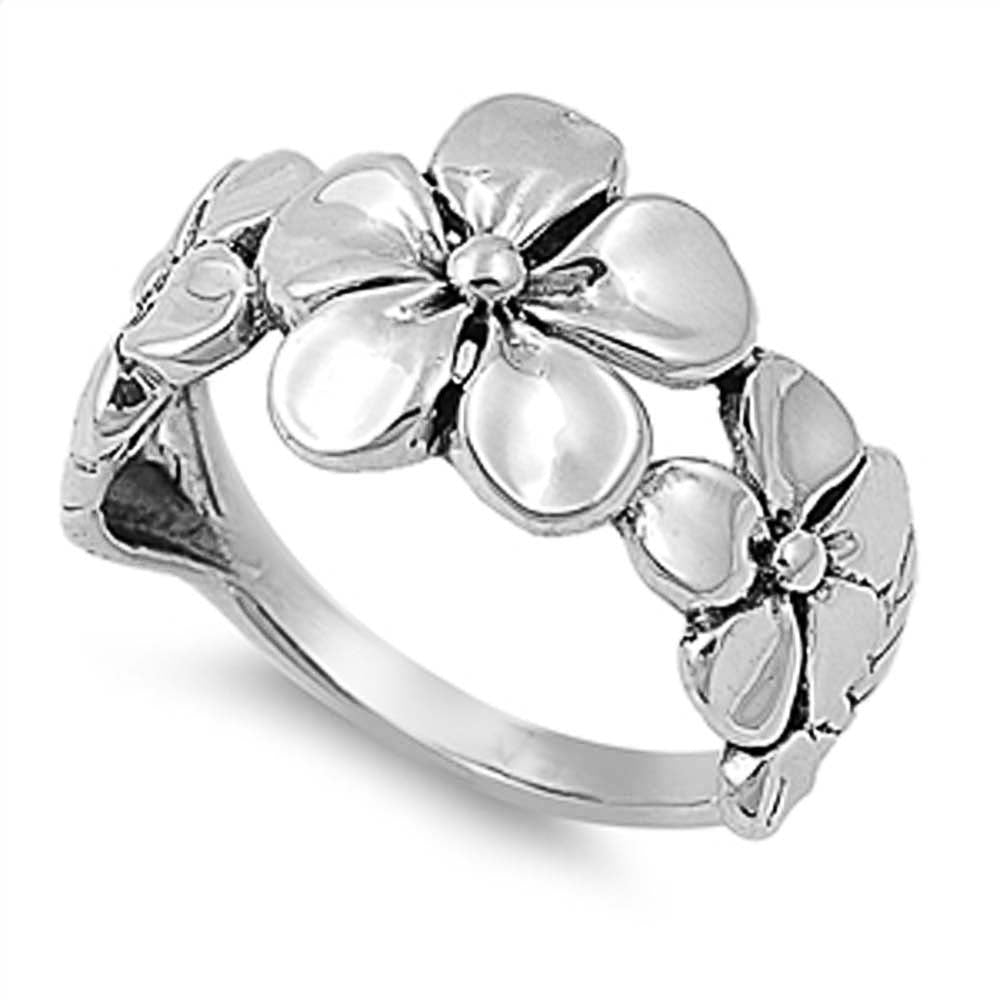 Sterling Silver Fashinable Plummeria Design Ring with Face Height of 12MM