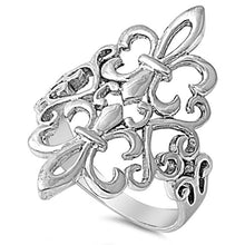 Load image into Gallery viewer, Sterling Silver Elegant Fleur De Lise Band Ring with Face Height of 27MM