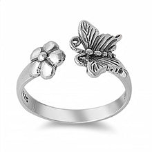 Load image into Gallery viewer, Sterling Silver Trendy Butterfly and Flower Design Ring with Face Height of 12MM