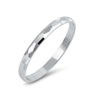 Sterling Silver Hammered Design Diamond Cut Band Plain RingsAnd Band Width 2mm