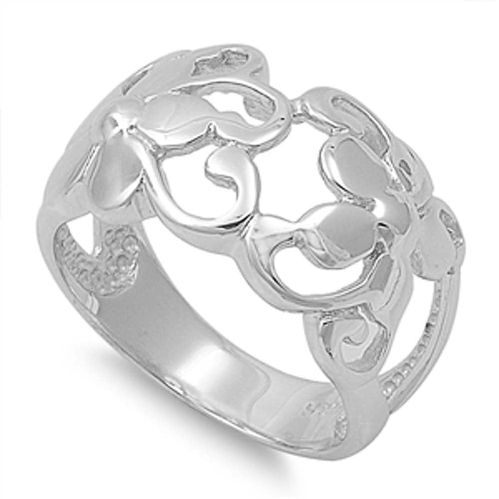 Sterling Silver Heart Flower Shaped Plain RingsAnd Face Height 13mm