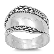 Load image into Gallery viewer, Sterling Silver Bars and Twisted Bali Design Cigar Band Ring with Face Height of 16MM