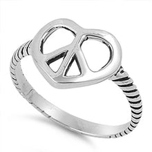 Load image into Gallery viewer, Sterling Silver Peace Sign Heart Twisted Band Ring with Face Height of 11MM