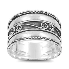 Sterling Silver Fancy Bali Spiral Ring with Face Height of 12MM