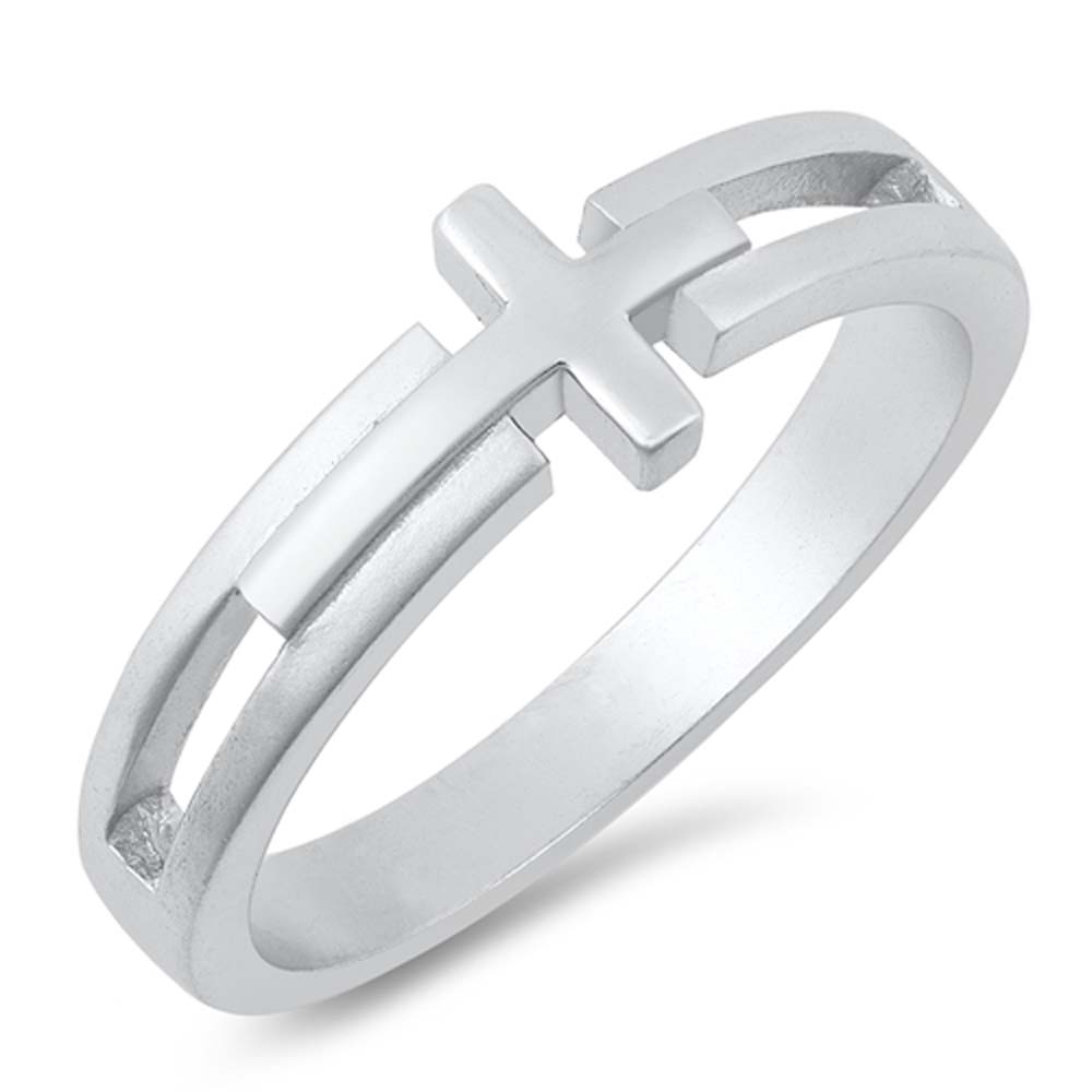 Sterling Silver Fancy Sideway Cross with Face Height of 7MM