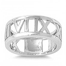 Load image into Gallery viewer, Sterling Silver Rhodium Plated Roman Numerals Shaped Plain RingsAnd Face Height 9mm