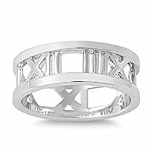Load image into Gallery viewer, Sterling Silver Rhodium Plated Roman Numerals Shaped Plain RingsAnd Face Height 8mm