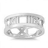 Sterling Silver Rhodium Plated Roman Numerals Shaped Plain RingsAnd Face Height 8mm