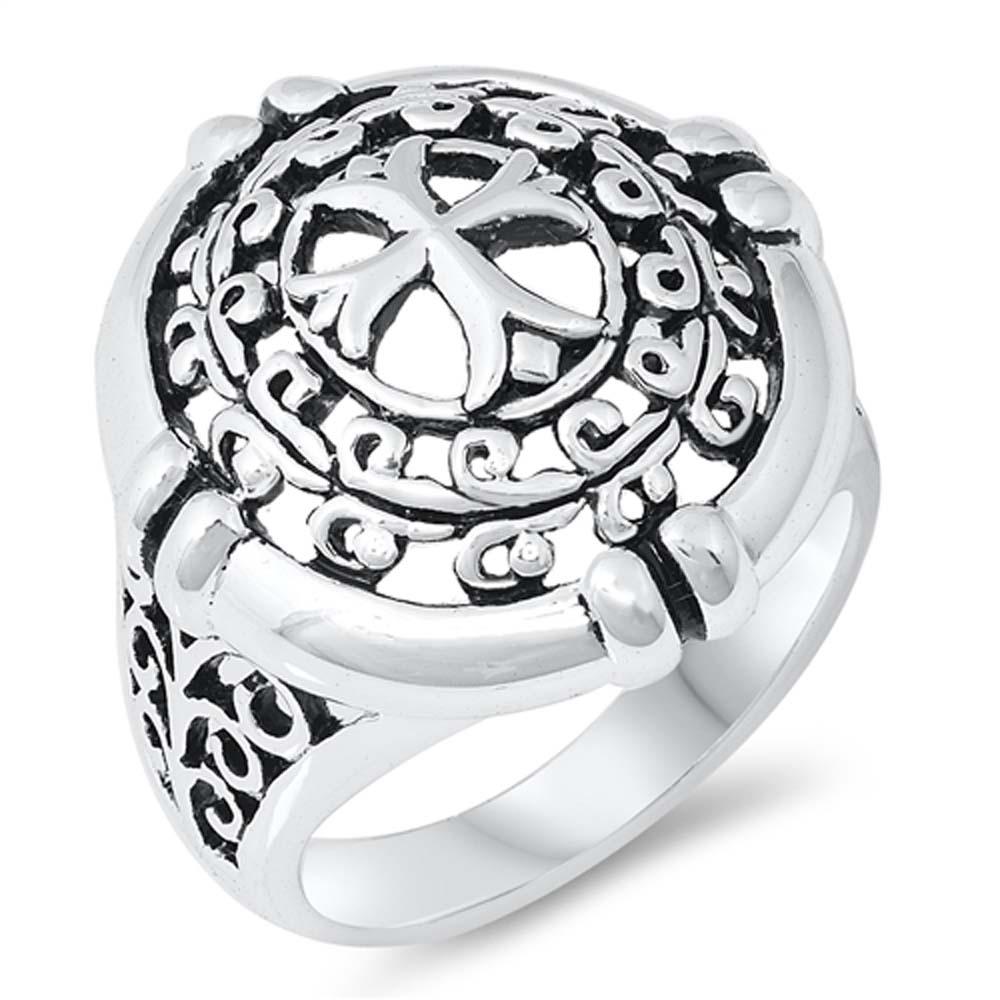 Sterling Silver Rhodium Plated Cross Shaped Plain RingsAnd Face Height 22mmAnd Weight 9grams