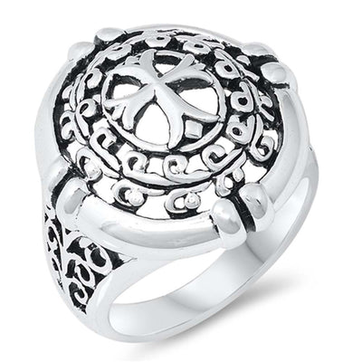 Sterling Silver Rhodium Plated Cross Shaped Plain RingsAnd Face Height 22mmAnd Weight 9grams