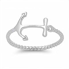 Sterling Silver Sideway Anchor Twisted Band Ring with Face Height of 11MM