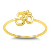 Sterling Silver Yellow Gold Plated OM Sign Thin Band Ring with Face Height of 7 MM