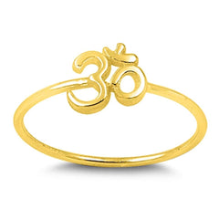 Sterling Silver Yellow Gold Plated OM Sign Thin Band Ring with Face Height of 7 MM