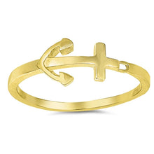 Load image into Gallery viewer, Sterling Silver Yellow Gold Plated Anchor Shaped Plain RingsAnd Face Height 7mm