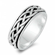 Load image into Gallery viewer, Sterling Silver Modish Two-Tone Celtic Knot Design Spinner Ring with Face Height of 8MM