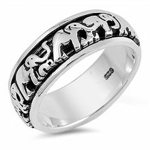 Load image into Gallery viewer, Sterling Silver Two-Tone Marching Elephant Design Spinner Band Ring with Face Heigtht of 7MM