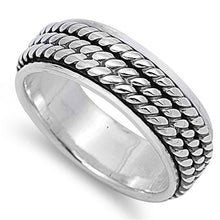 Load image into Gallery viewer, Sterling Silver Two-Tone Triple Twisted Rope Design Spinner Band Ring with Face Height of 7MM