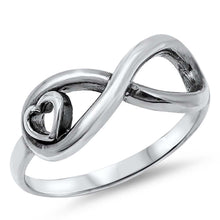 Load image into Gallery viewer, Sterling Silver Fancy Infinity with Heart Design Ring with Face Height of 9MM