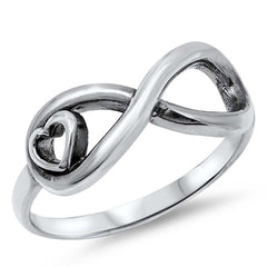 Sterling Silver Fancy Infinity with Heart Design Ring with Face Height of 9MM