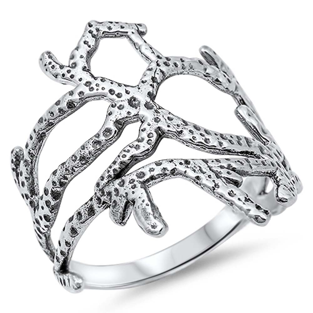 Sterling Silver Coral Reef Ring Design with Face Height of 19MM