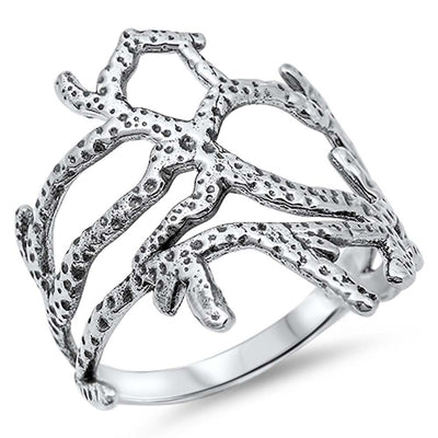Sterling Silver Coral Reef Ring Design with Face Height of 19MM