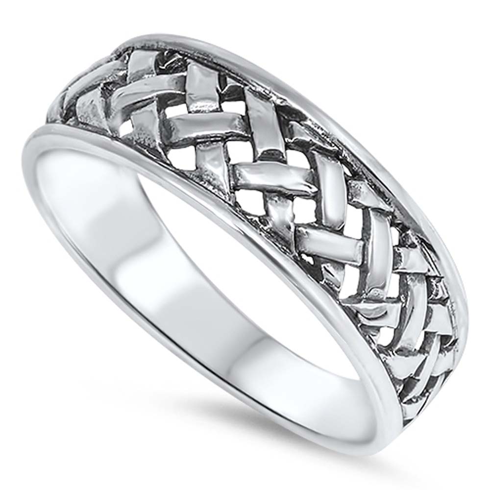 Sterling Silver High Polish Cross Cut Design Band Ring with Face Height of 6MM
