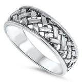 Sterling Silver High Polish Cross Cut Design Band Ring with Face Height of 6MM