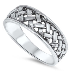 Sterling Silver High Polish Cross Cut Design Band Ring with Face Height of 6MM
