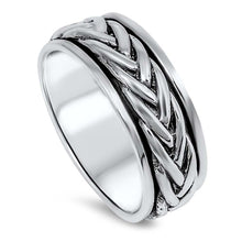 Load image into Gallery viewer, Sterling Silver Two-Tone with Braided Design Black Band RingAnd Face Height of 8MM