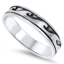 Load image into Gallery viewer, Sterling Silver Two-Tone with Black Inlay Wave Design RingAnd Face Height of 4.5MM
