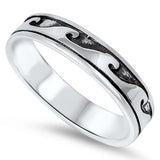 Sterling Silver Two-Tone with Black Inlay Wave Design RingAnd Face Height of 4.5MM