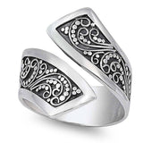Strerling Silver Two-Tone with Fancy Floral Vine and Beads Design Bypass RingAnd Face Height of 9MM