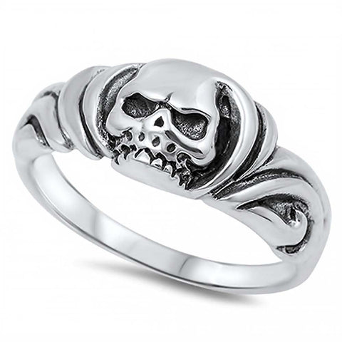 Sterling Silver Stylish Skull Design Ring with Face Height of 9MM