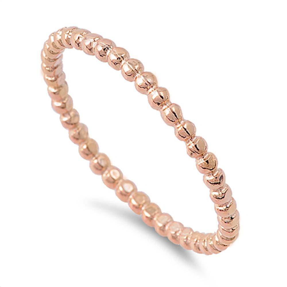 Sterling Silver Rose Gold Plated Beaded Ring with Face Height of 2MM