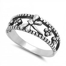 Load image into Gallery viewer, Sterling Silver Floating Dragonfly and Flower Design Band Ring with Face Height of 8MM