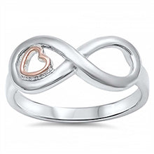 Load image into Gallery viewer, Sterling Silver Fancy Infinity with Rose Gold Plated Heart Design RingAnd Face Height of 8MM