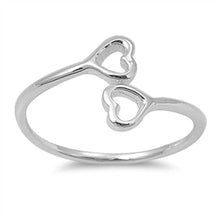 Load image into Gallery viewer, Sterling Silver Styish Double Cut-Out Heart Design Bypass Band Ring with Face Height of 11MM