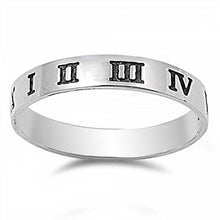 Load image into Gallery viewer, Sterling Silver Stylish Roman Numerals Engraved Band Ring with Band Width of 4MM