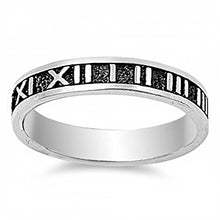 Load image into Gallery viewer, Sterling Silver Two-Toned Black Oxidized Rhodium Plated Band Ring with Roman Numerals DesignAnd Band Width of 4MM