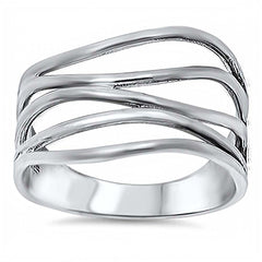 Sterling Silver Stylish Cut-Out Pattern Design Curve Band Ring with Face Height of 13MM